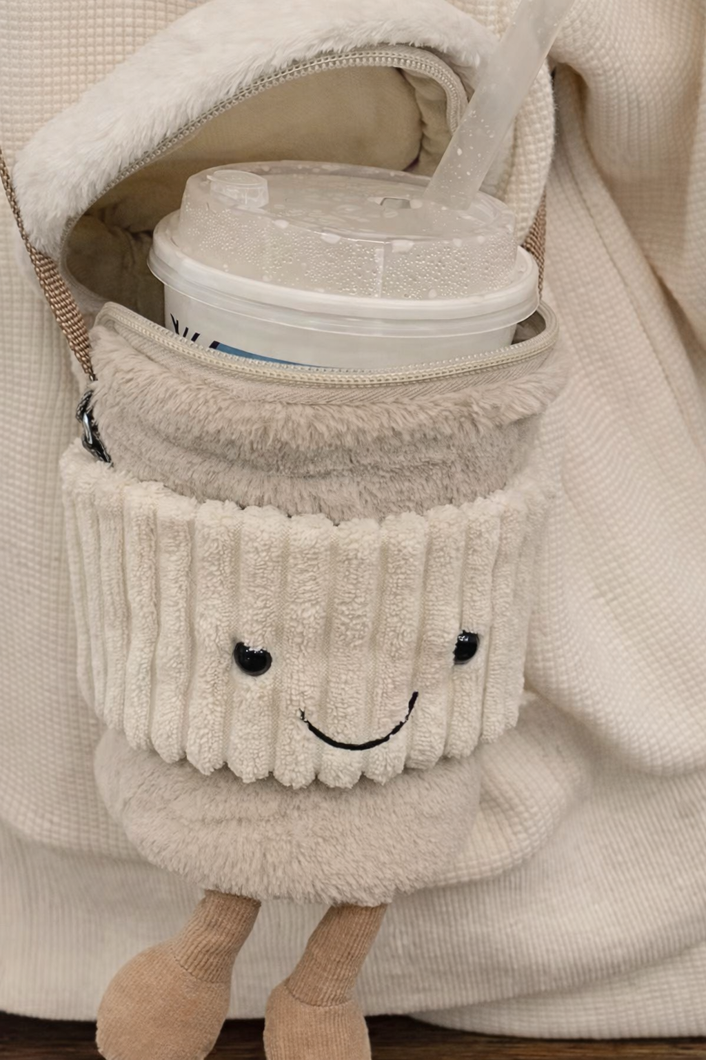 Plush Cup Holder Crossbody Bag