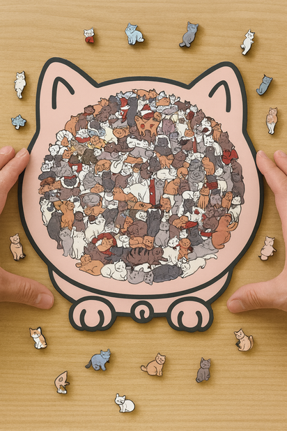 Cat Shaped Wooden Jigsaw Puzzle- Screen-Free Fun & Elegant Home Décor