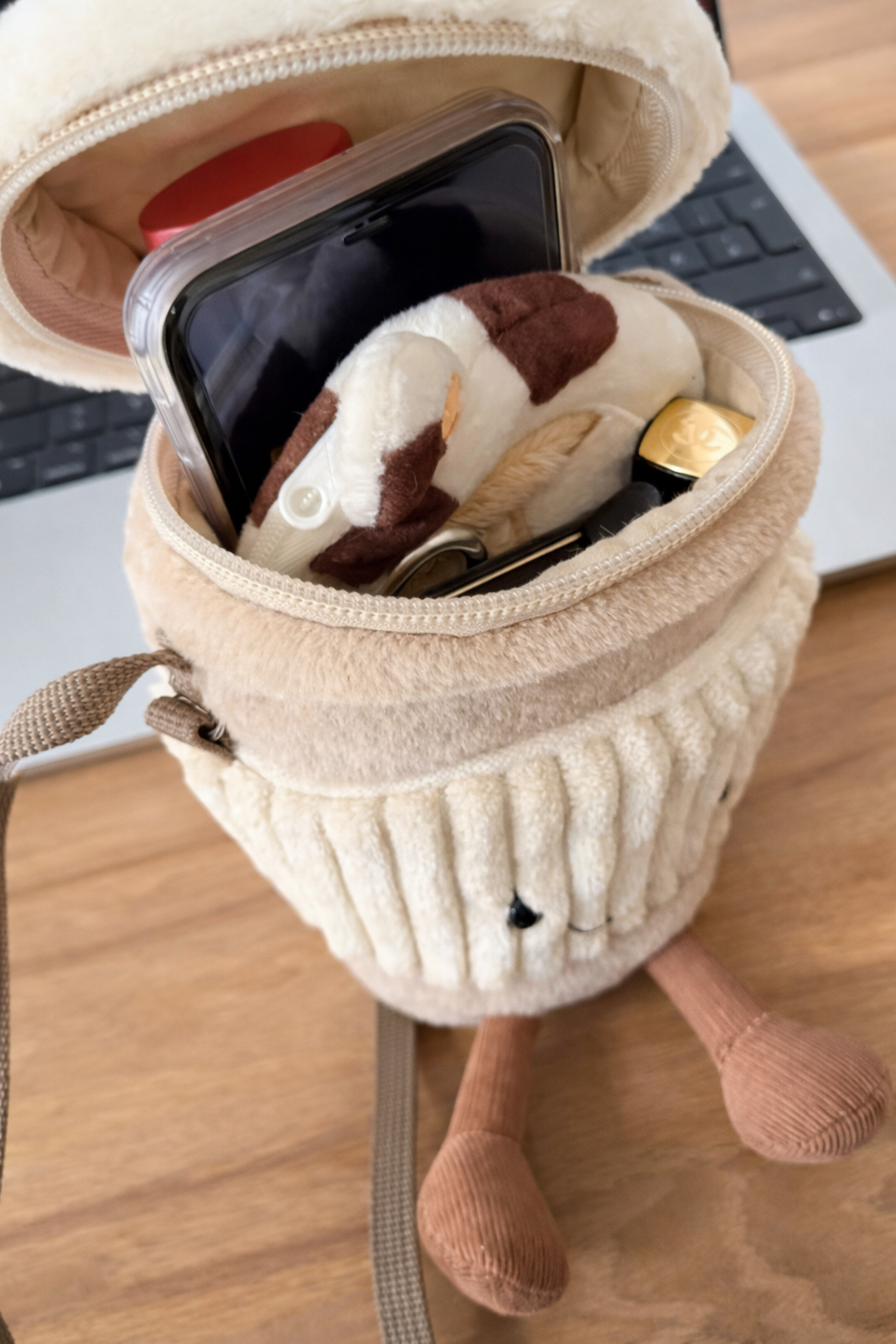 Plush Cup Holder Crossbody Bag